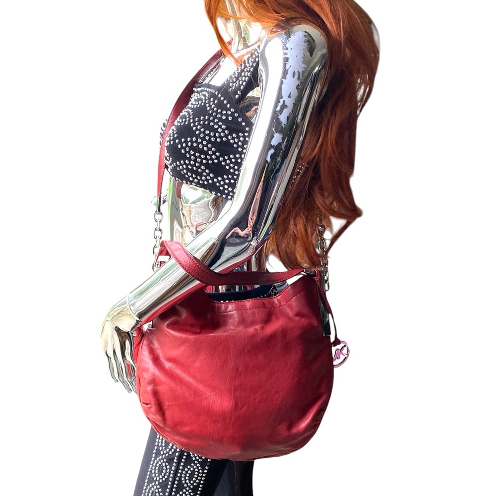 Michael Kors Red Leather Bag‎ Chain Strap Bucket Purse Buttery Soft Lipstick Red